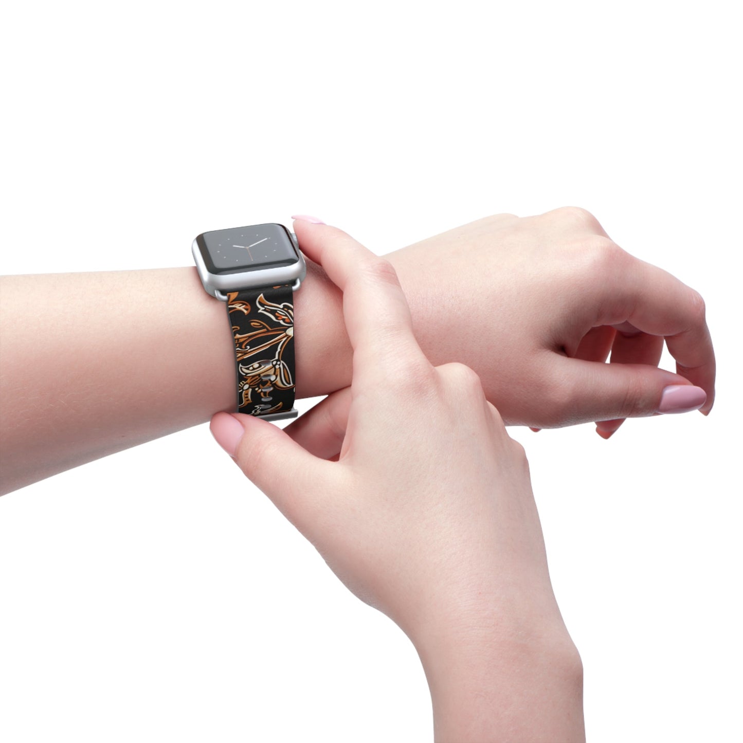 Floral Batik Leather Watch Band — Black & Copper Patterned Apple Watch Strap - DIGITAL X