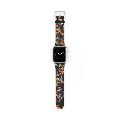 Floral Batik Leather Watch Band — Black & Copper Patterned Apple Watch Strap - DIGITAL X