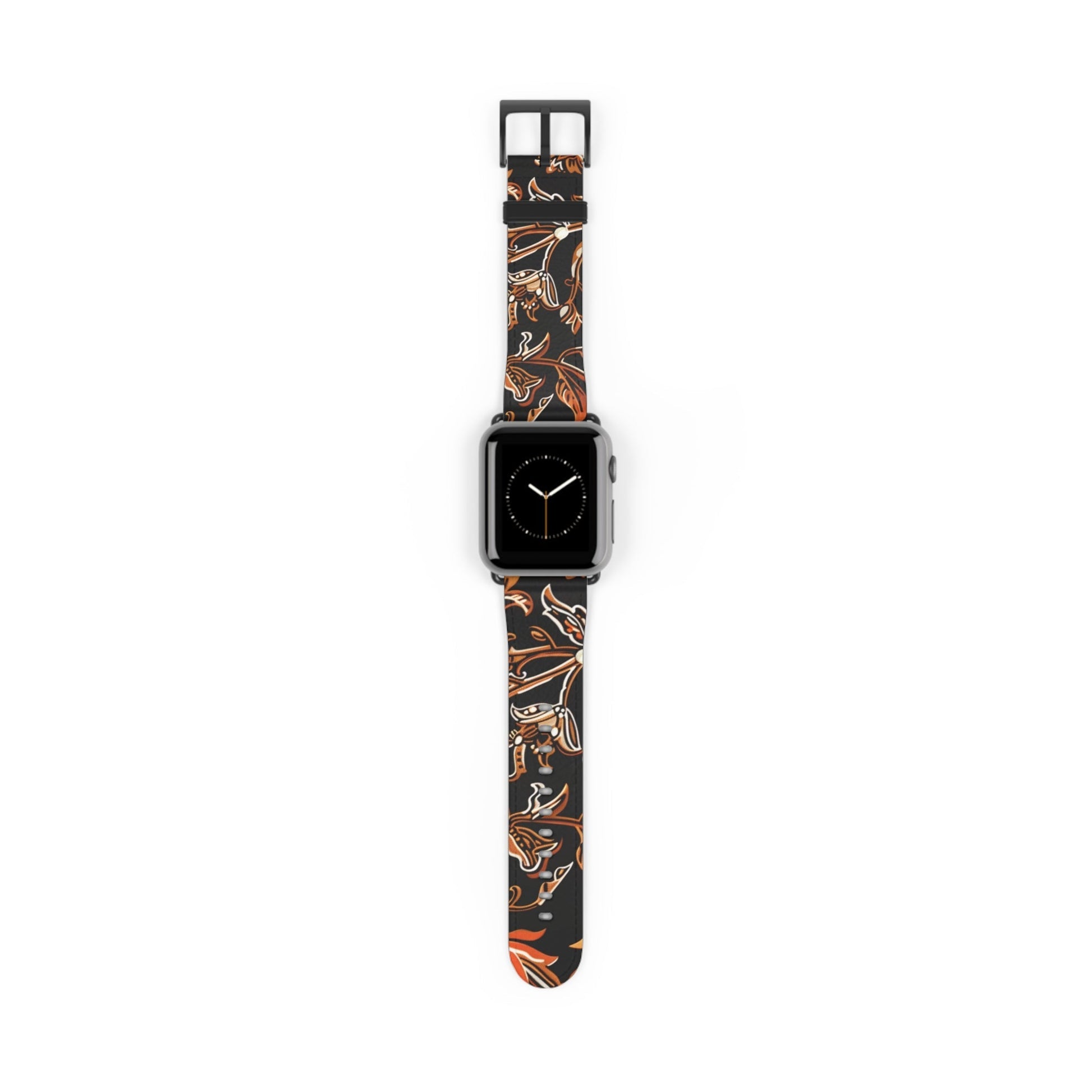 Floral Batik Leather Watch Band — Black & Copper Patterned Apple Watch Strap - DIGITAL X