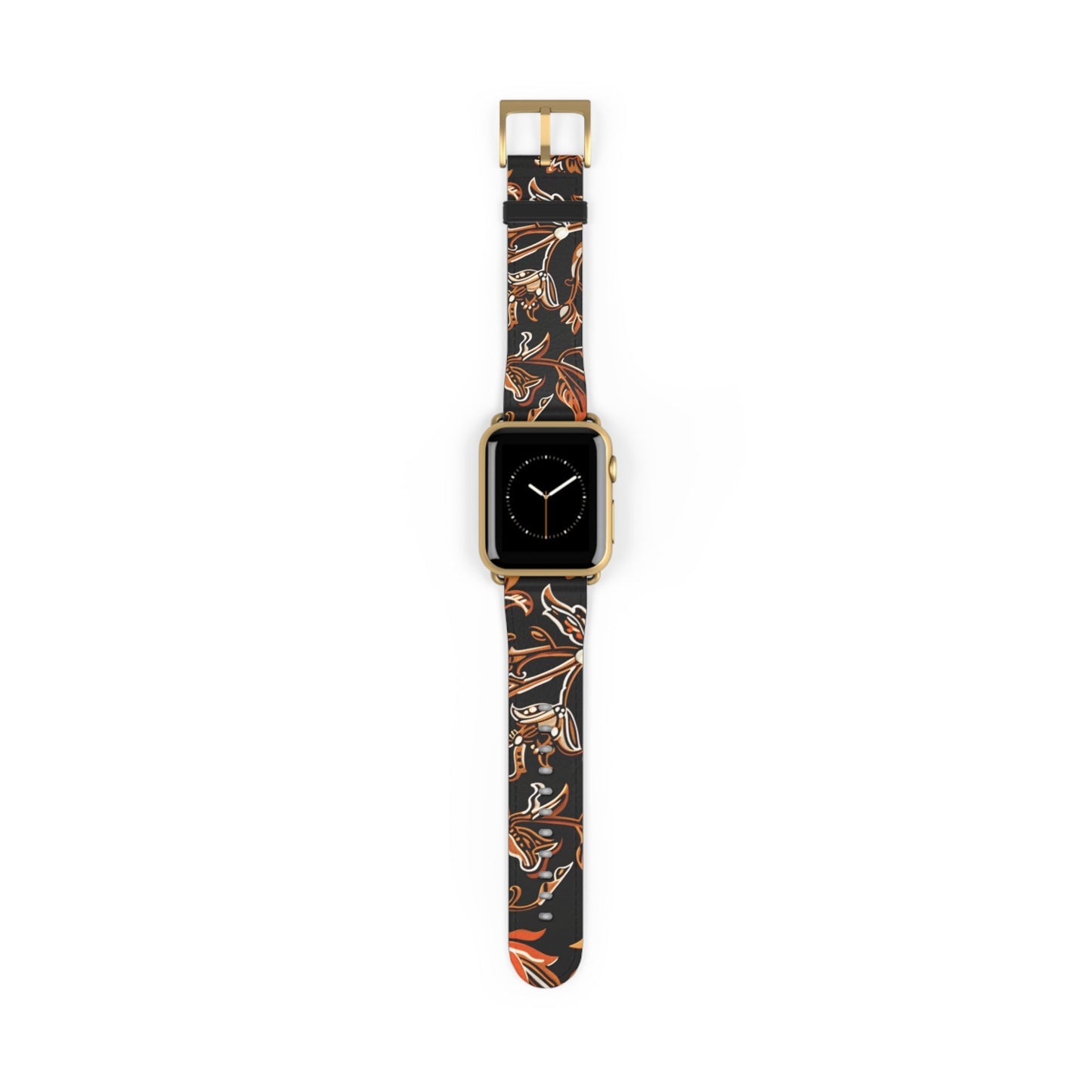 Floral Batik Leather Watch Band — Black & Copper Patterned Apple Watch Strap - DIGITAL X