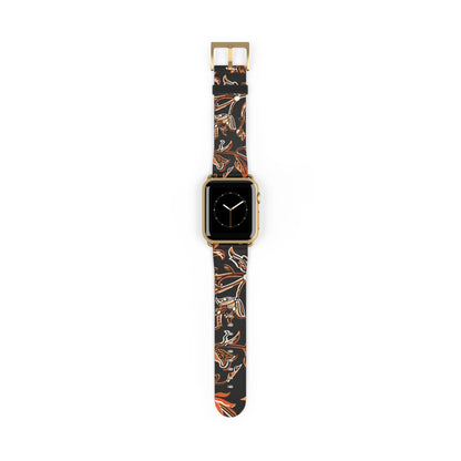 Floral Batik Leather Watch Band — Black & Copper Patterned Apple Watch Strap - DIGITAL X