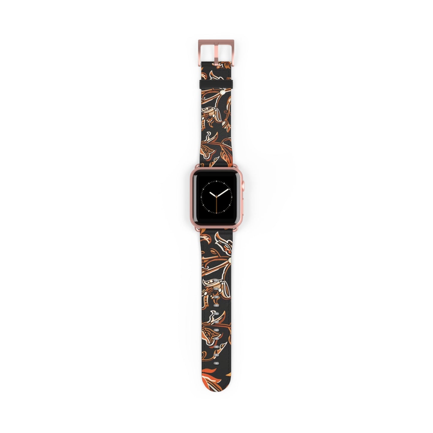 Floral Batik Leather Watch Band — Black & Copper Patterned Apple Watch Strap - DIGITAL X