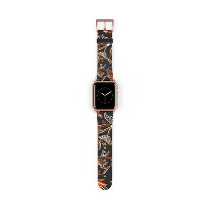 Floral Batik Leather Watch Band — Black & Copper Patterned Apple Watch Strap - DIGITAL X