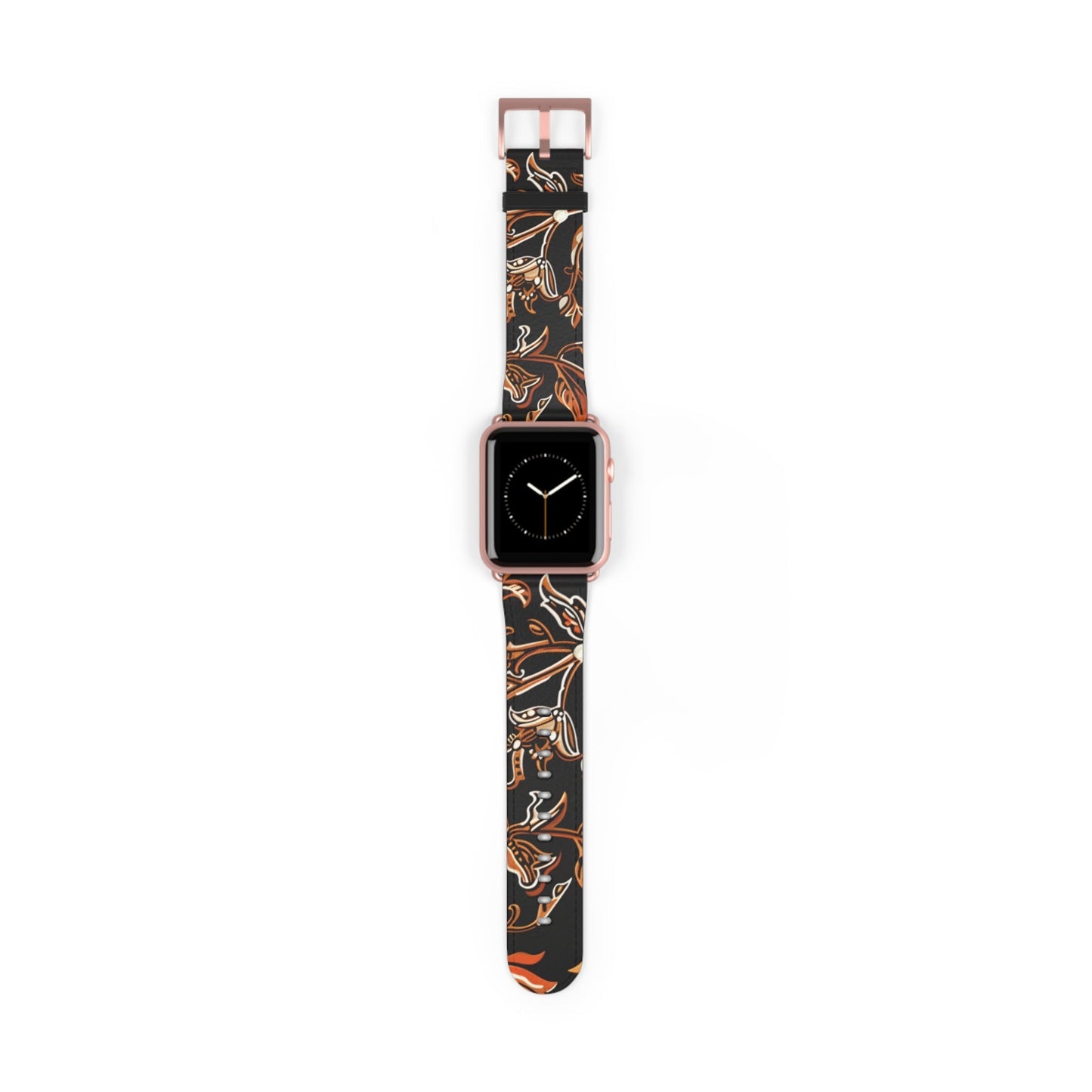 Floral Batik Leather Watch Band — Black & Copper Patterned Apple Watch Strap - DIGITAL X