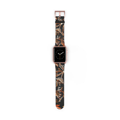 Floral Batik Leather Watch Band — Black & Copper Patterned Apple Watch Strap - DIGITAL X
