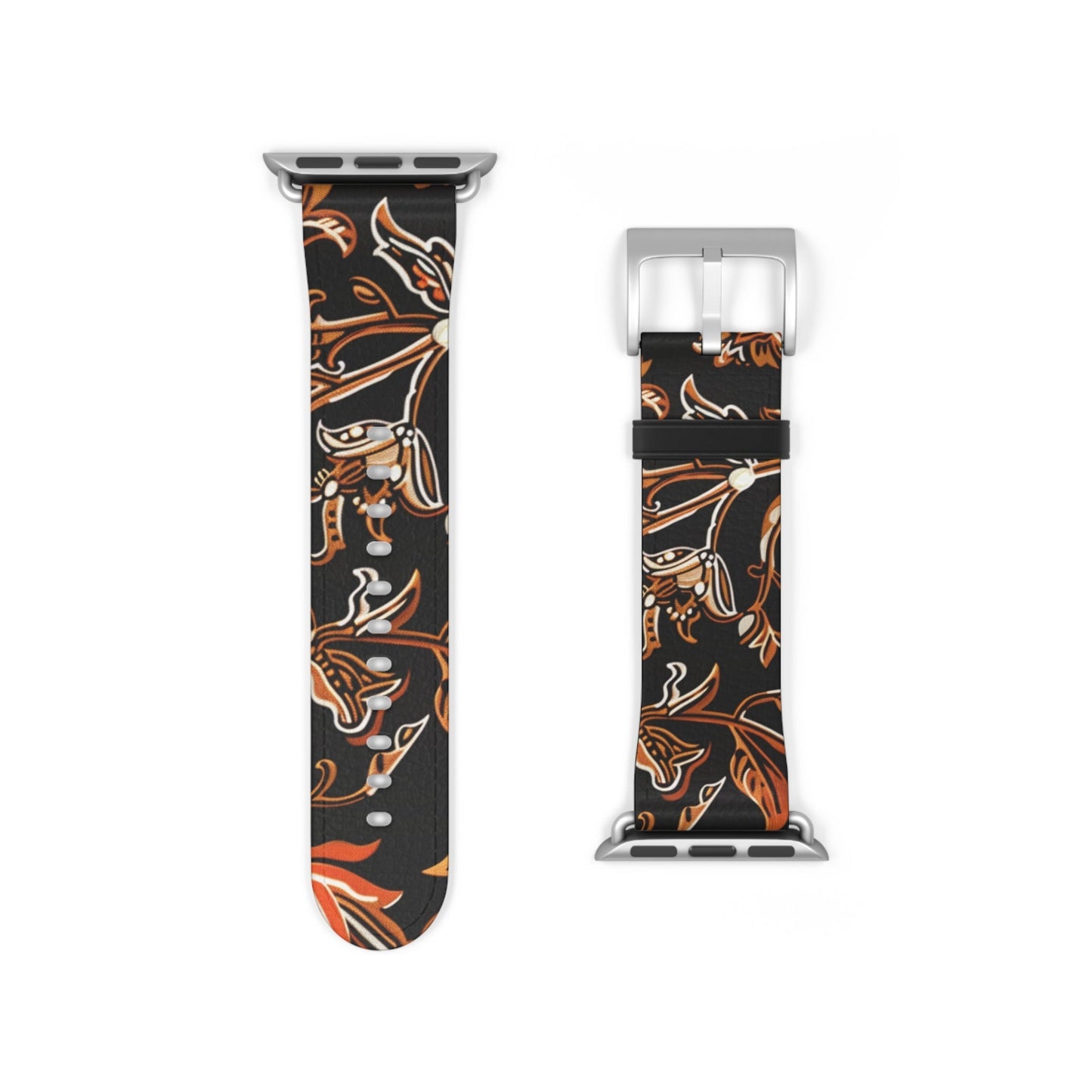 Floral Batik Leather Watch Band — Black & Copper Patterned Apple Watch Strap - DIGITAL X