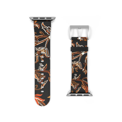 Floral Batik Leather Watch Band — Black & Copper Patterned Apple Watch Strap - DIGITAL X