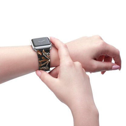 Floral Batik Leather Watch Band — Black & Copper Patterned Apple Watch Strap - DIGITAL X