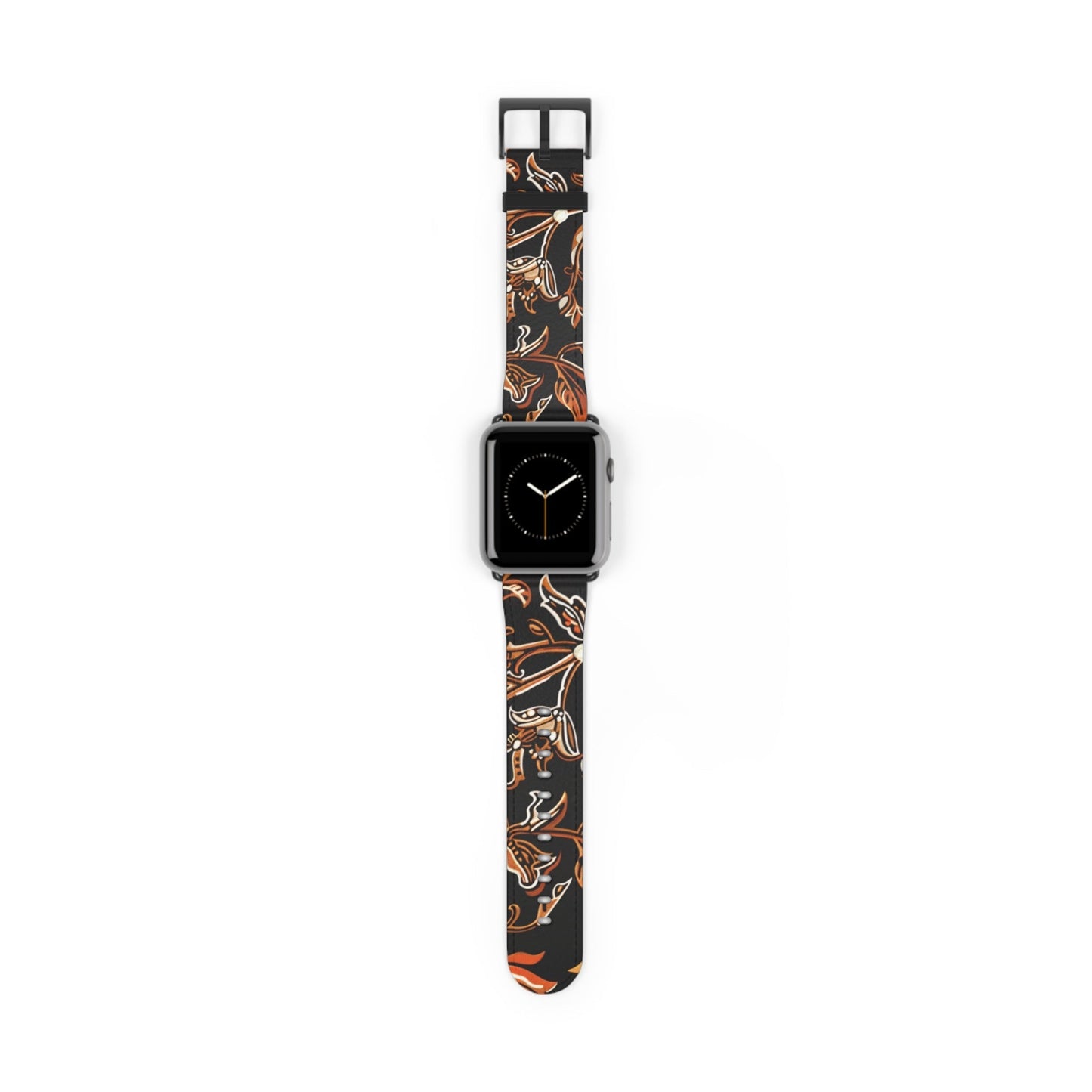 Floral Batik Leather Watch Band — Black & Copper Patterned Apple Watch Strap - DIGITAL X