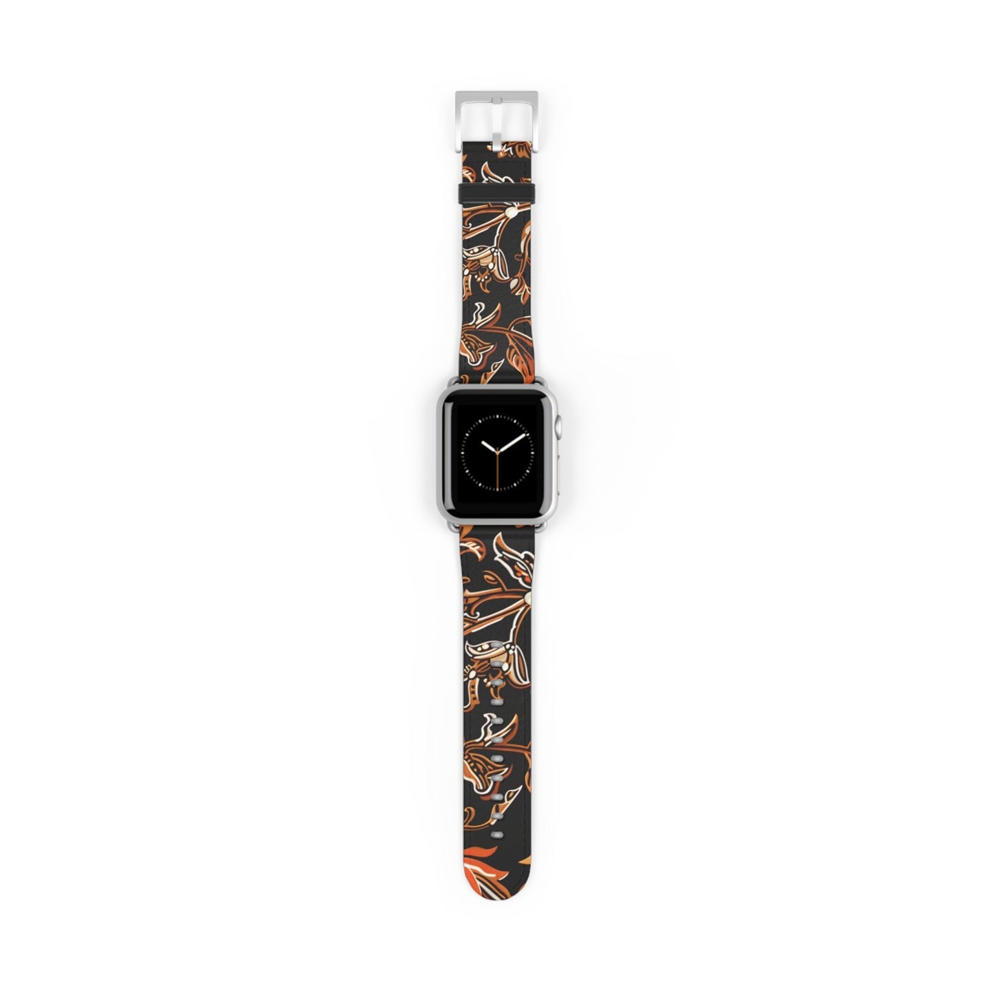 Floral Batik Leather Watch Band — Black & Copper Patterned Apple Watch Strap - DIGITAL X