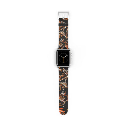 Floral Batik Leather Watch Band — Black & Copper Patterned Apple Watch Strap - DIGITAL X
