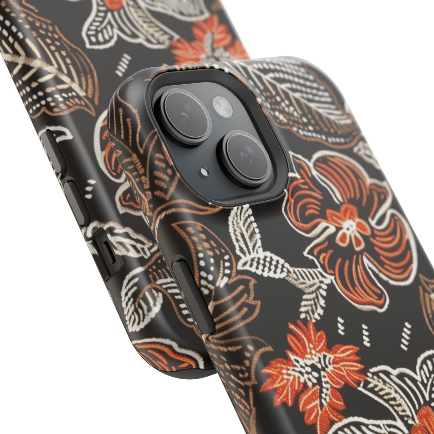 Floral Batik Magnetic Impact Phone Case — Orange & Black Protective Cover - DIGITAL X