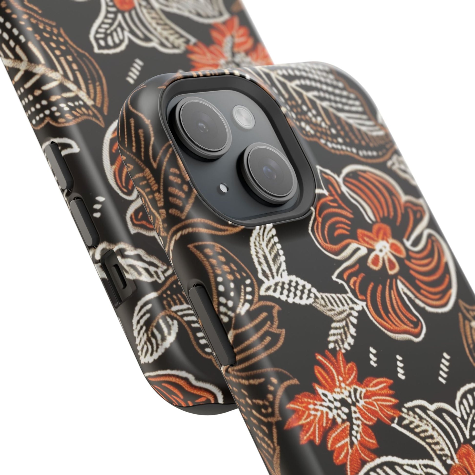 Floral Batik Magnetic Impact Phone Case — Orange & Black Protective Cover - DIGITAL X