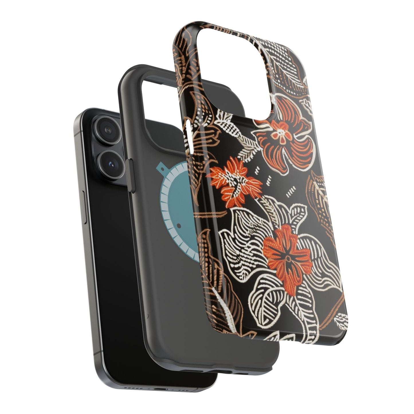 Floral Batik Magnetic Impact Phone Case — Orange & Black Protective Cover - DIGITAL X