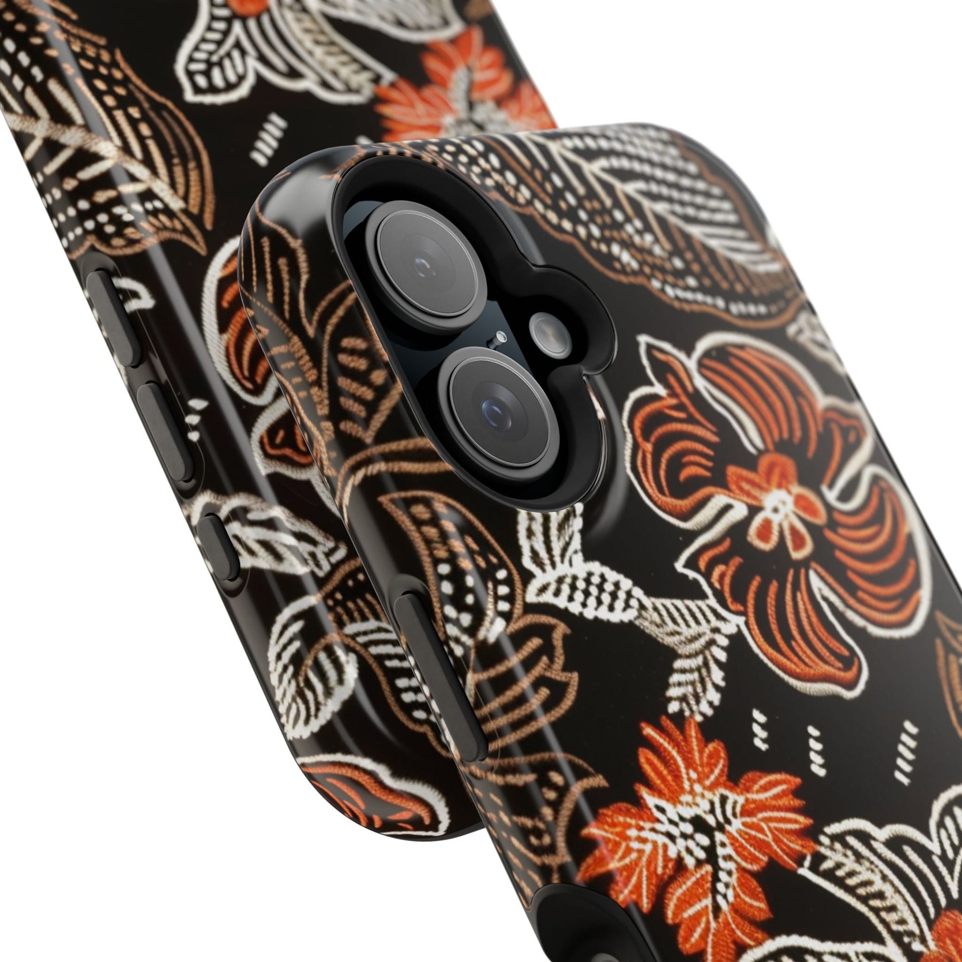 Floral Batik Magnetic Impact Phone Case — Orange & Black Protective Cover - DIGITAL X