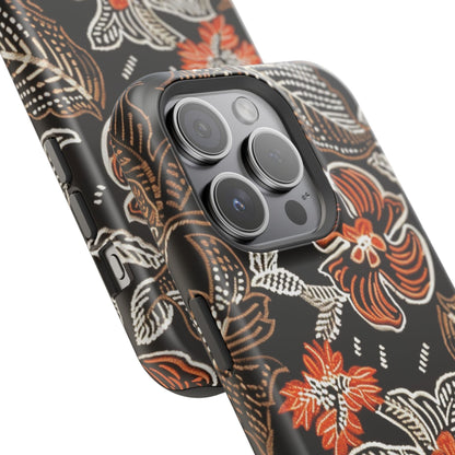 Floral Batik Magnetic Impact Phone Case — Orange & Black Protective Cover - DIGITAL X