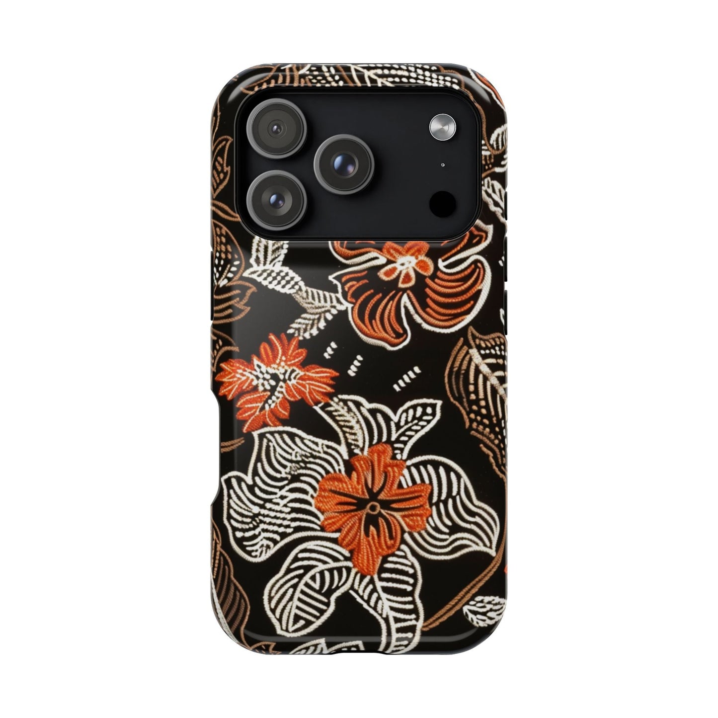 Floral Batik Magnetic Impact Phone Case — Orange & Black Protective Cover - DIGITAL X