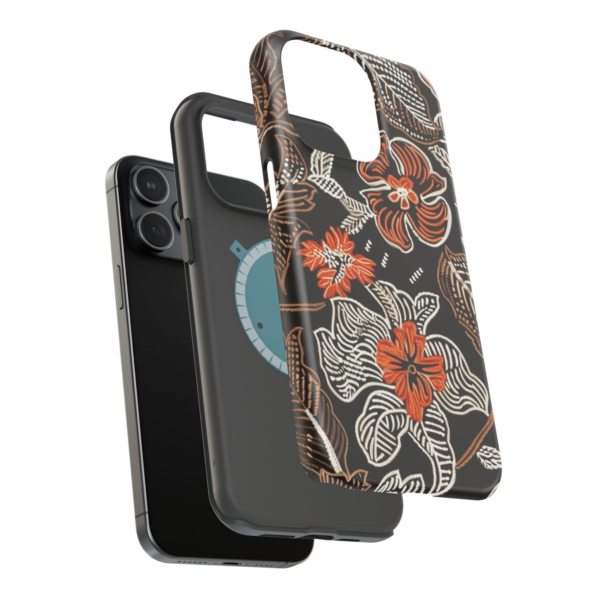 Floral Batik Magnetic Impact Phone Case — Orange & Black Protective Cover - DIGITAL X