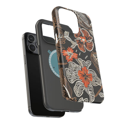 Floral Batik Magnetic Impact Phone Case — Orange & Black Protective Cover - DIGITAL X