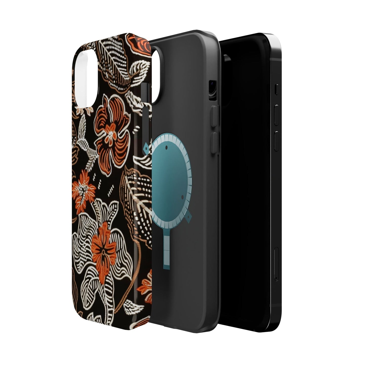 Floral Batik Magnetic Impact Phone Case — Orange & Black Protective Cover - DIGITAL X