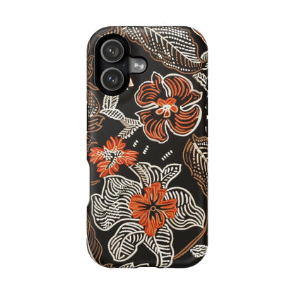 Floral Batik Magnetic Impact Phone Case — Orange & Black Protective Cover - DIGITAL X