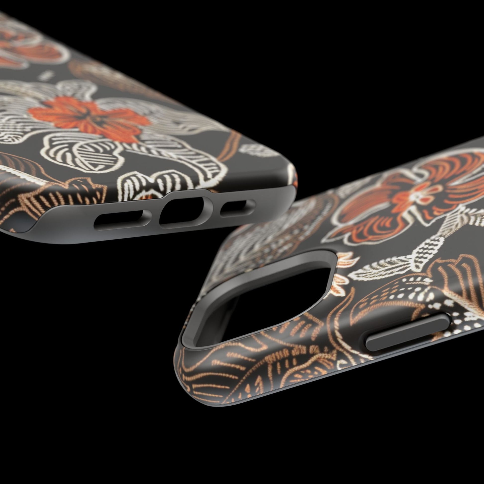 Floral Batik Magnetic Impact Phone Case — Orange & Black Protective Cover - DIGITAL X