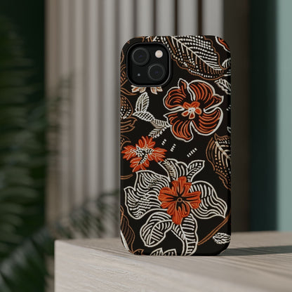 Floral Batik Magnetic Impact Phone Case — Orange & Black Protective Cover - DIGITAL X