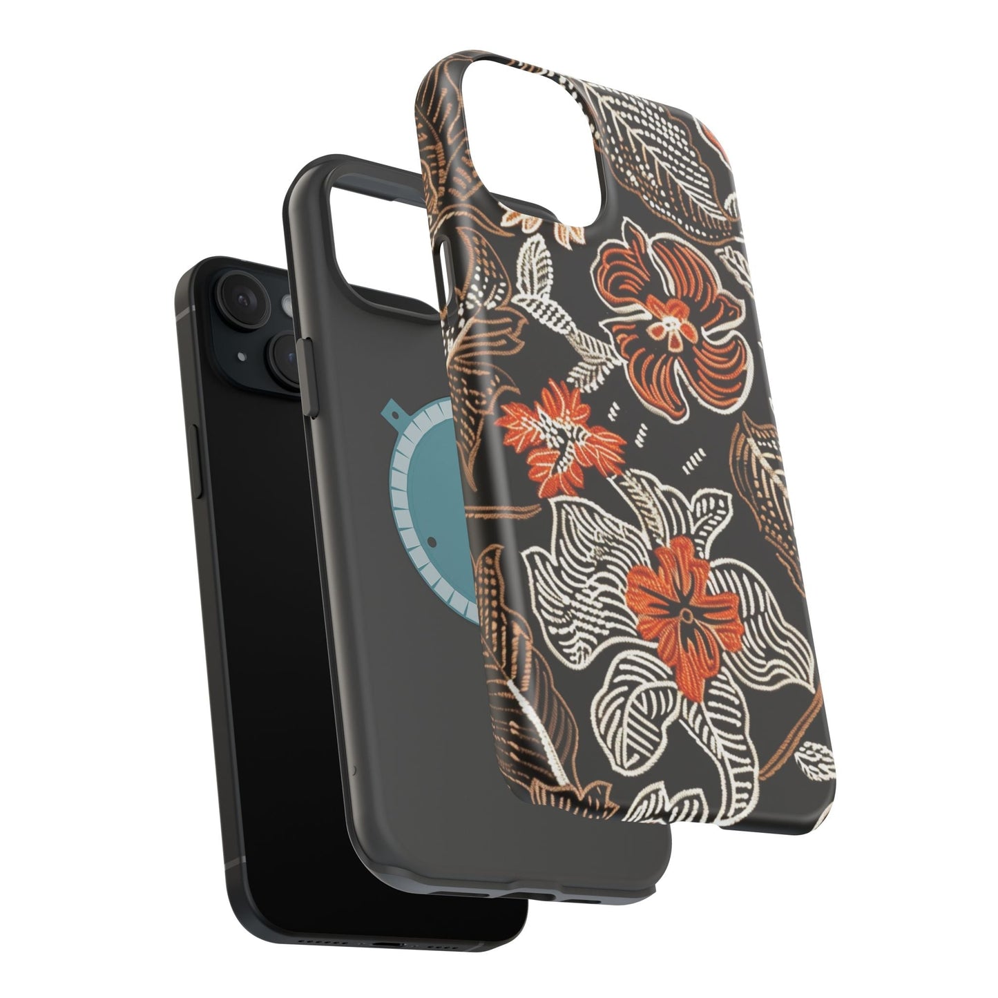 Floral Batik Magnetic Impact Phone Case — Orange & Black Protective Cover - DIGITAL X