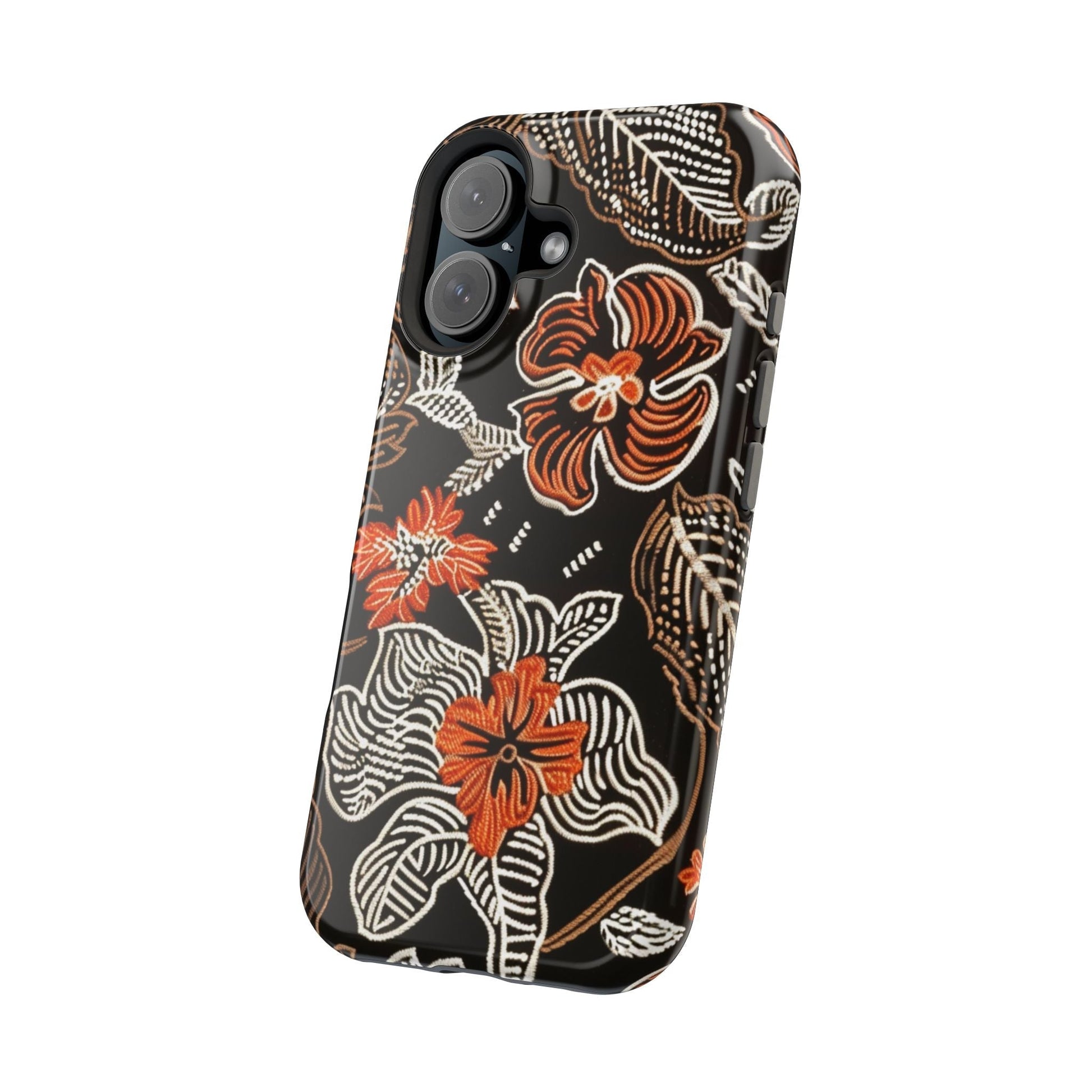 Floral Batik Magnetic Impact Phone Case — Orange & Black Protective Cover - DIGITAL X