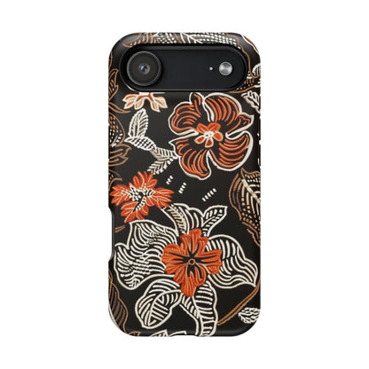 Floral Batik Magnetic Impact Phone Case — Orange & Black Protective Cover - DIGITAL X