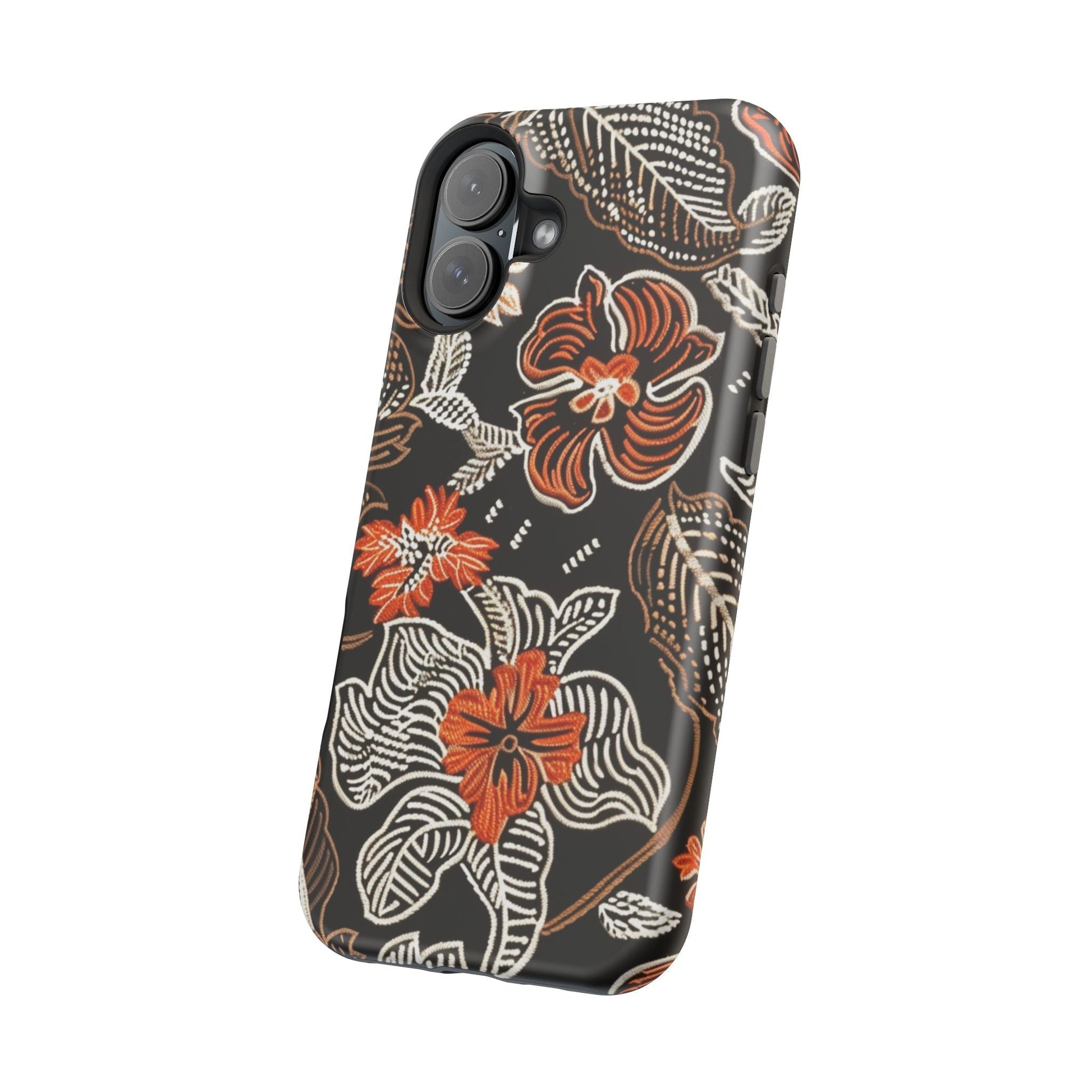 Floral Batik Magnetic Impact Phone Case — Orange & Black Protective Cover - DIGITAL X