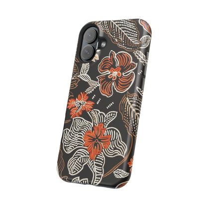 Floral Batik Magnetic Impact Phone Case — Orange & Black Protective Cover - DIGITAL X