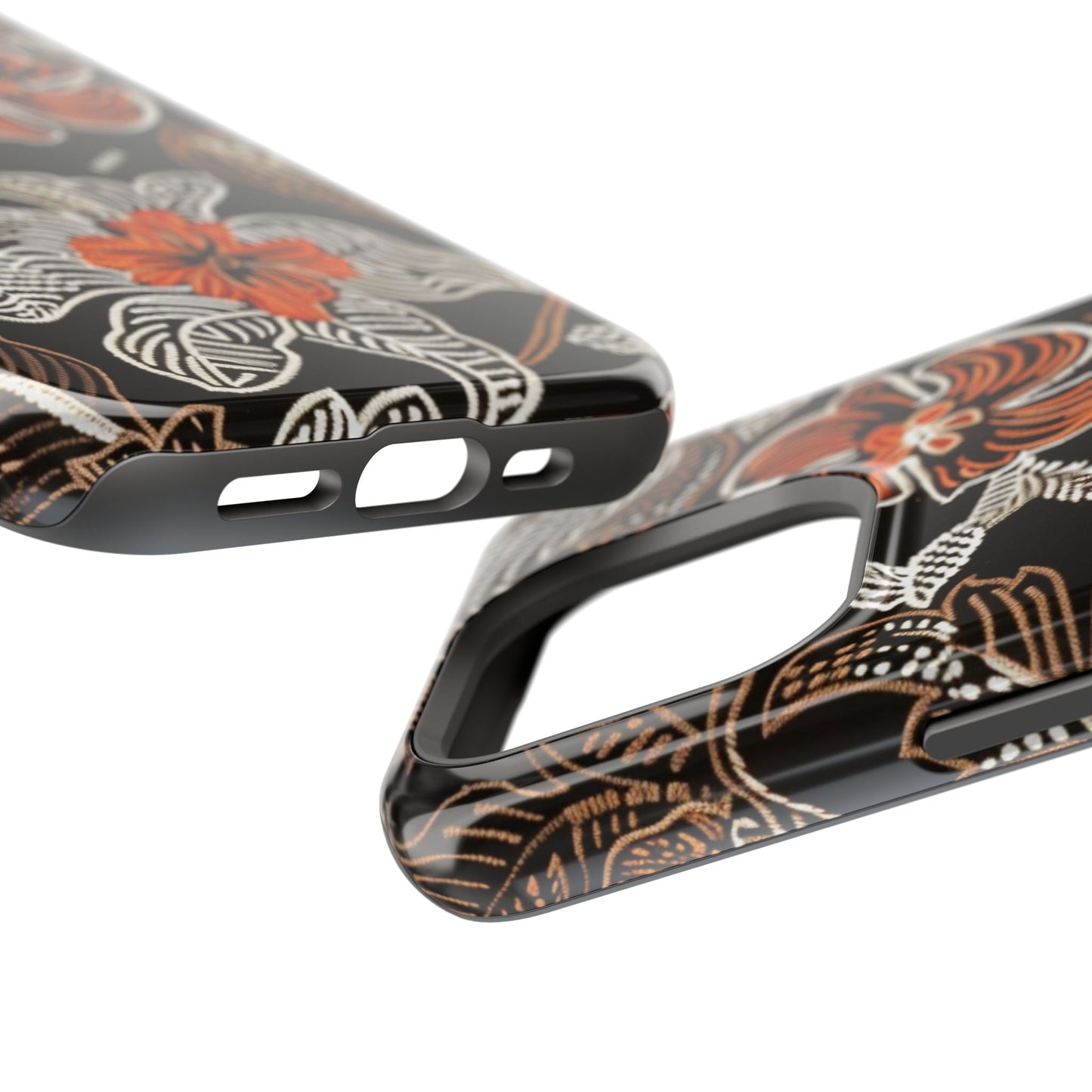 Floral Batik Magnetic Impact Phone Case — Orange & Black Protective Cover - DIGITAL X