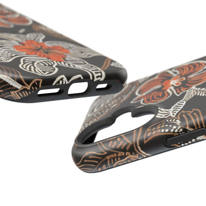 Floral Batik Magnetic Impact Phone Case — Orange & Black Protective Cover - DIGITAL X