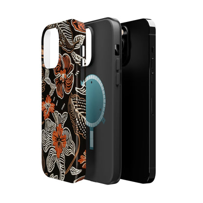 Floral Batik Magnetic Impact Phone Case — Orange & Black Protective Cover - DIGITAL X