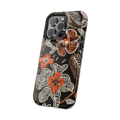 Floral Batik Magnetic Impact Phone Case — Orange & Black Protective Cover - DIGITAL X