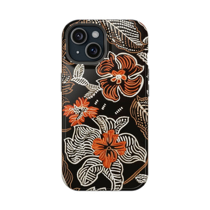 Floral Batik Magnetic Impact Phone Case — Orange & Black Protective Cover - DIGITAL X