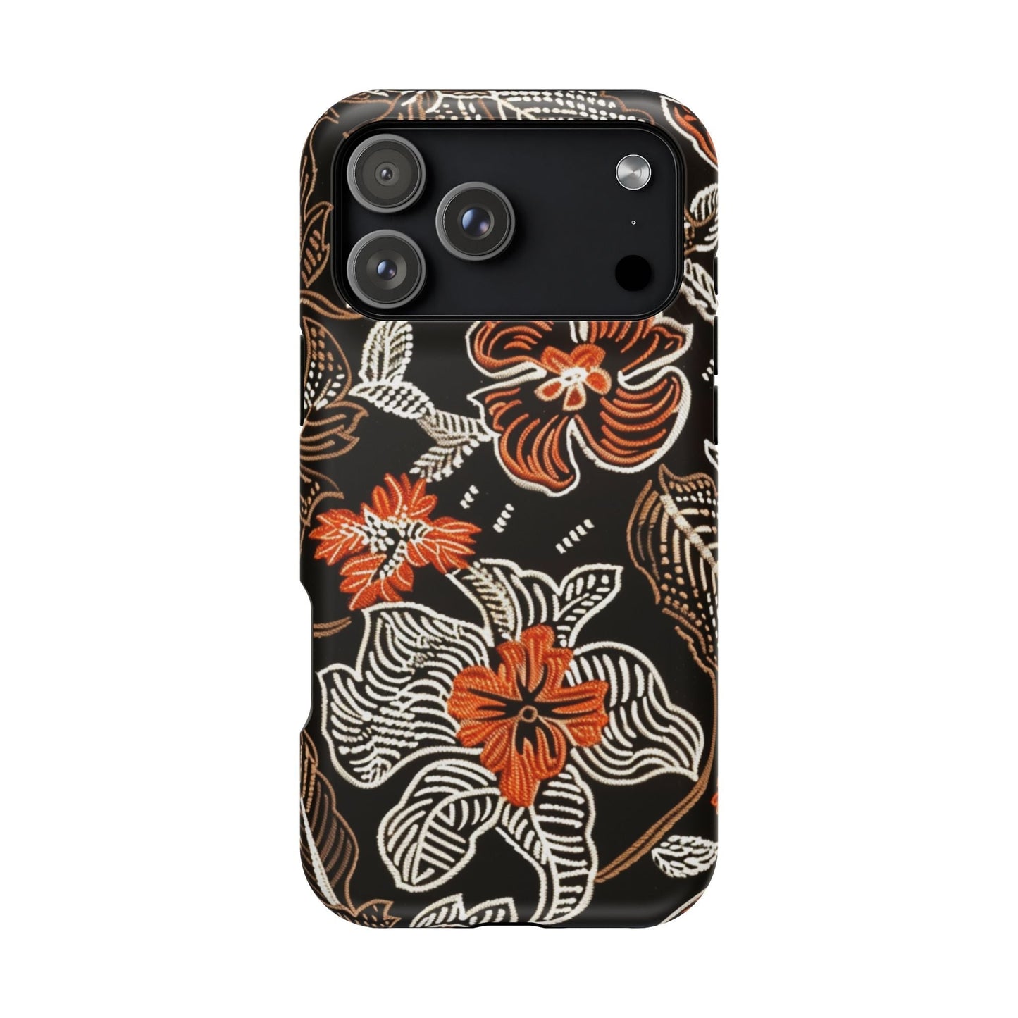 Floral Batik Magnetic Impact Phone Case — Orange & Black Protective Cover - DIGITAL X