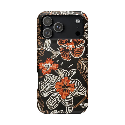 Floral Batik Magnetic Impact Phone Case — Orange & Black Protective Cover - DIGITAL X