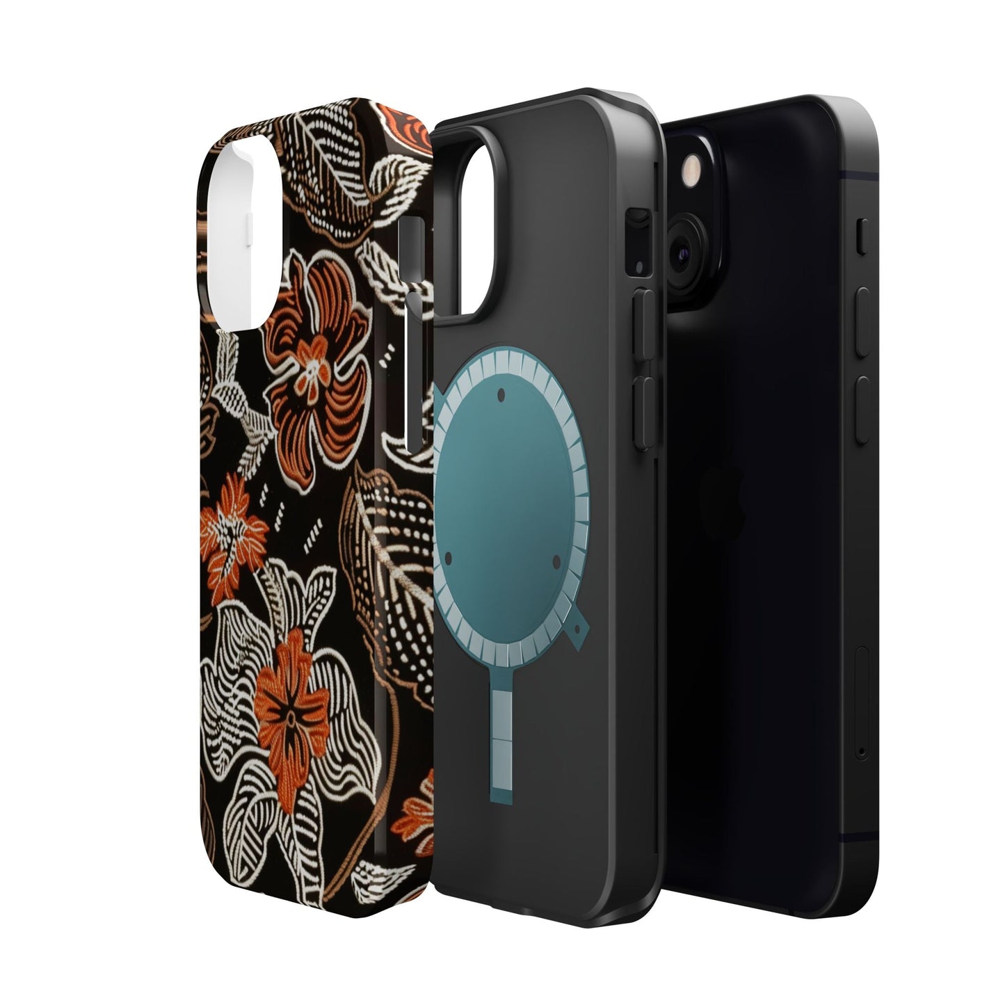 Floral Batik Magnetic Impact Phone Case — Orange & Black Protective Cover - DIGITAL X