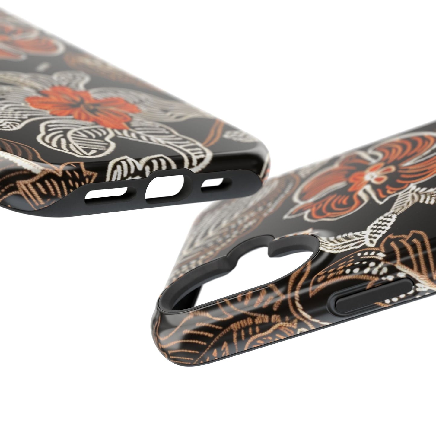 Floral Batik Magnetic Impact Phone Case — Orange & Black Protective Cover - DIGITAL X