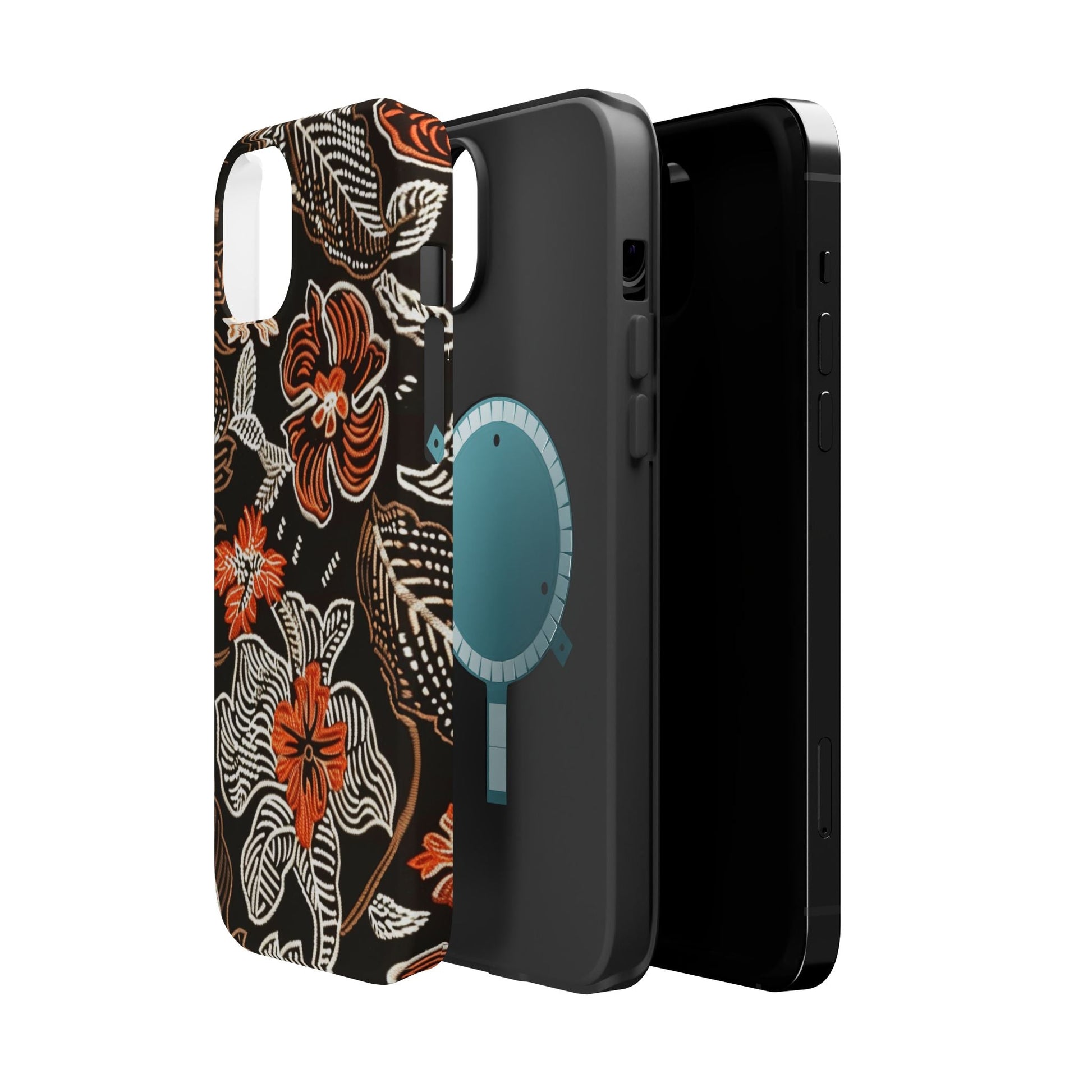 Floral Batik Magnetic Impact Phone Case — Orange & Black Protective Cover - DIGITAL X