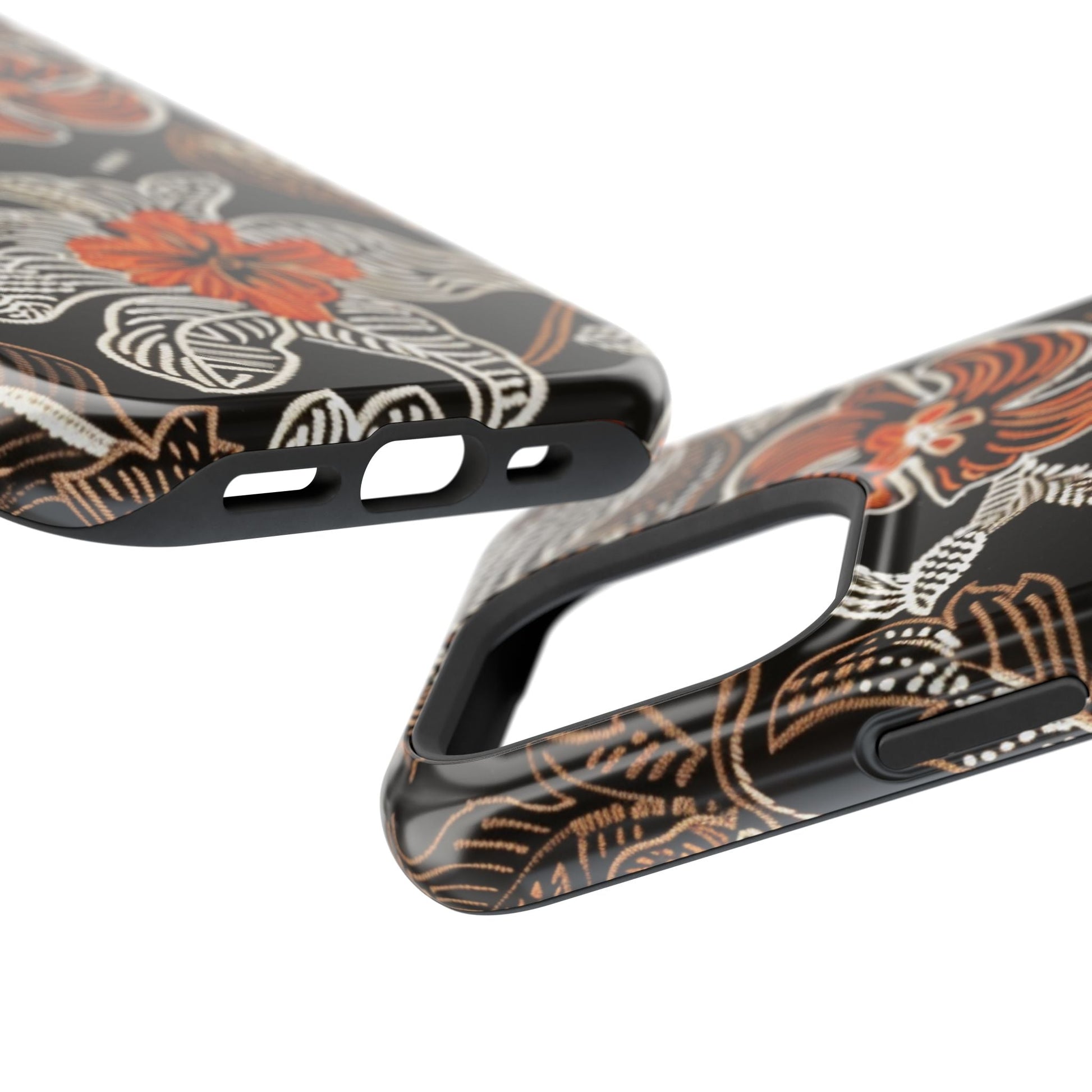 Floral Batik Magnetic Impact Phone Case — Orange & Black Protective Cover - DIGITAL X