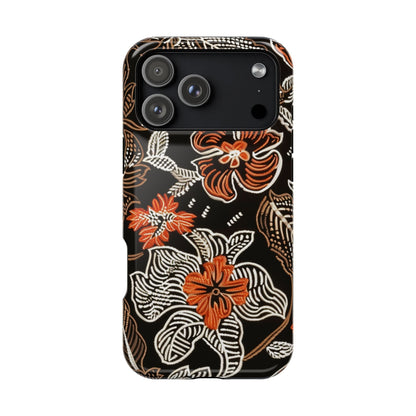 Floral Batik Magnetic Impact Phone Case — Orange & Black Protective Cover - DIGITAL X