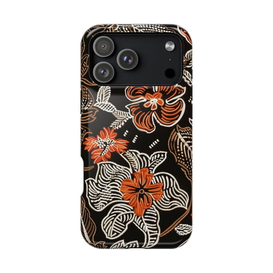 Floral Batik Magnetic Impact Phone Case — Orange & Black Protective Cover - DIGITAL X