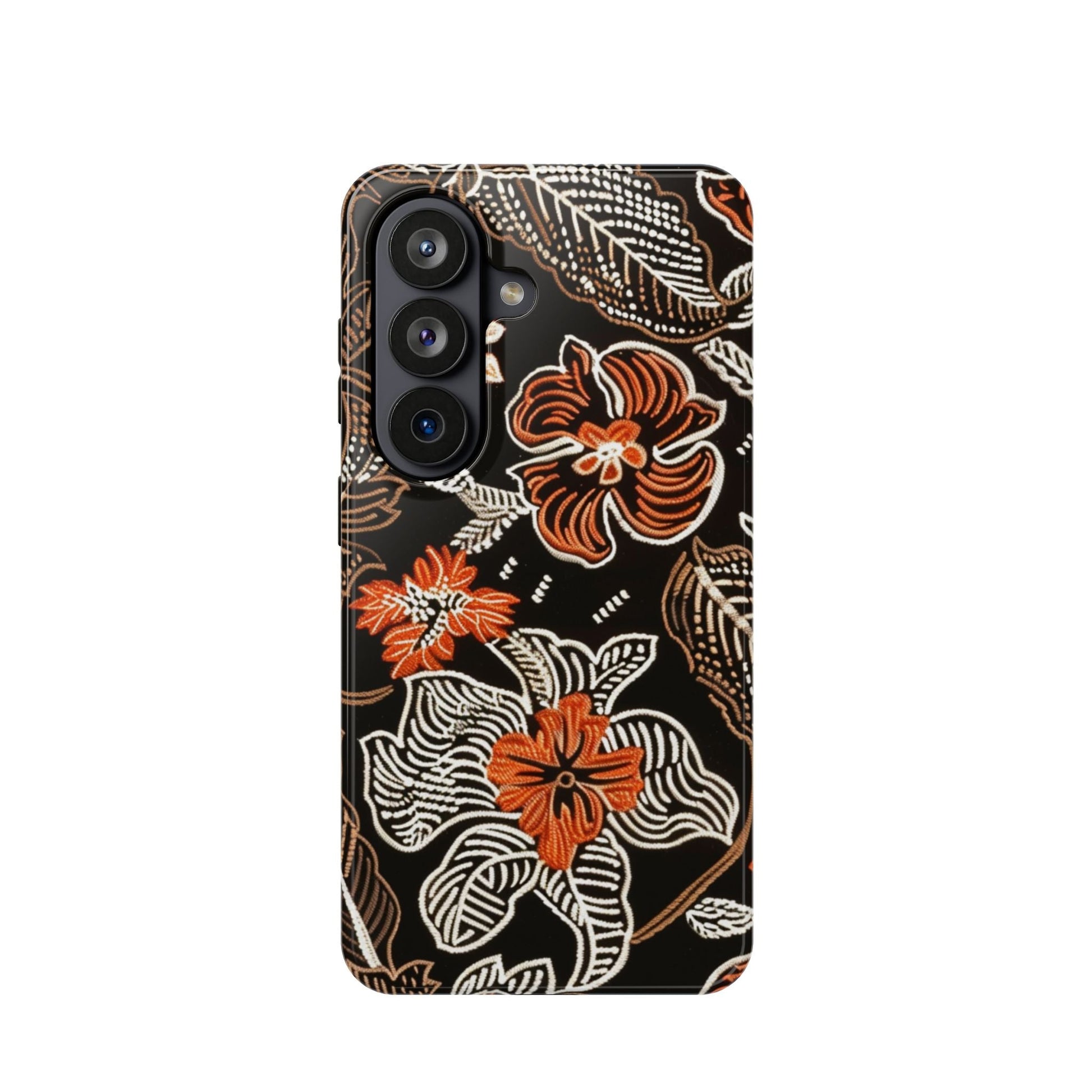 Floral Batik Magnetic Impact Phone Case — Orange & Black Protective Cover - DIGITAL X
