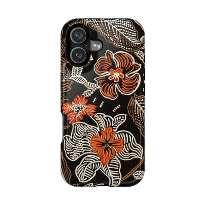 Floral Batik Magnetic Impact Phone Case — Orange & Black Protective Cover - DIGITAL X