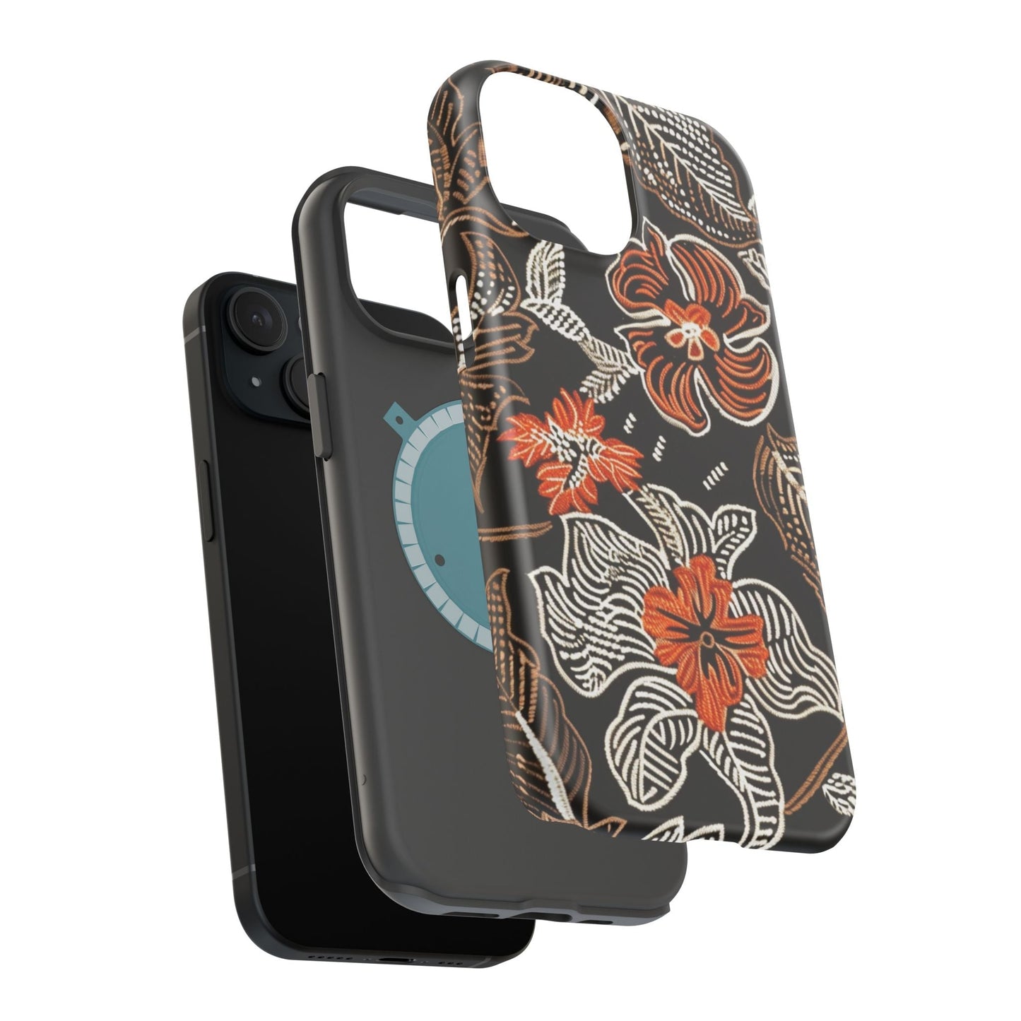 Floral Batik Magnetic Impact Phone Case — Orange & Black Protective Cover - DIGITAL X