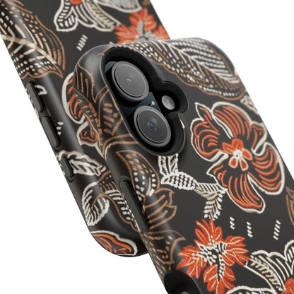 Floral Batik Magnetic Impact Phone Case — Orange & Black Protective Cover - DIGITAL X