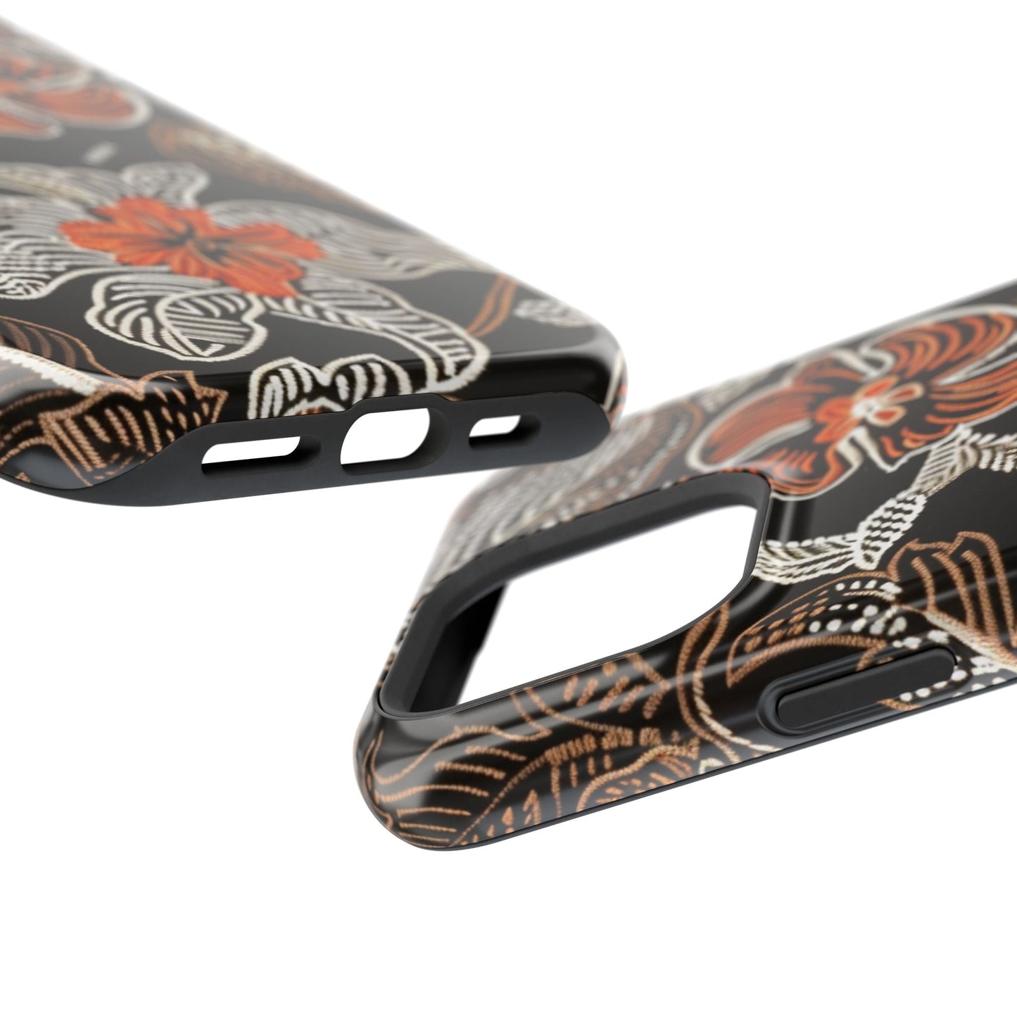 Floral Batik Magnetic Impact Phone Case — Orange & Black Protective Cover - DIGITAL X